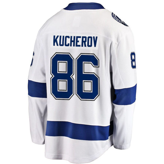 TB.Lightning #86 Nikita Kucherov Fanatics Branded Away Premier Breakaway Player Jersey White Stitched American Hockey Jerseys - Main View