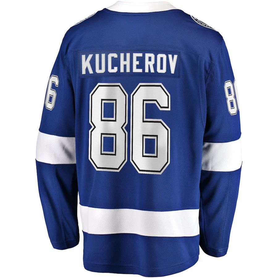 TB.Lightning #86 Nikita Kucherov Fanatics Branded Home 2022 Stanley Cup Final Breakaway Player Jersey Blue Stitched American Hockey Jerseys - Main View