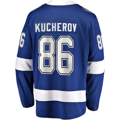 TB.Lightning #86 Nikita Kucherov Fanatics Branded Home 2022 Stanley Cup Final Breakaway Player Jersey Blue Stitched American Hockey Jerseys - Main View