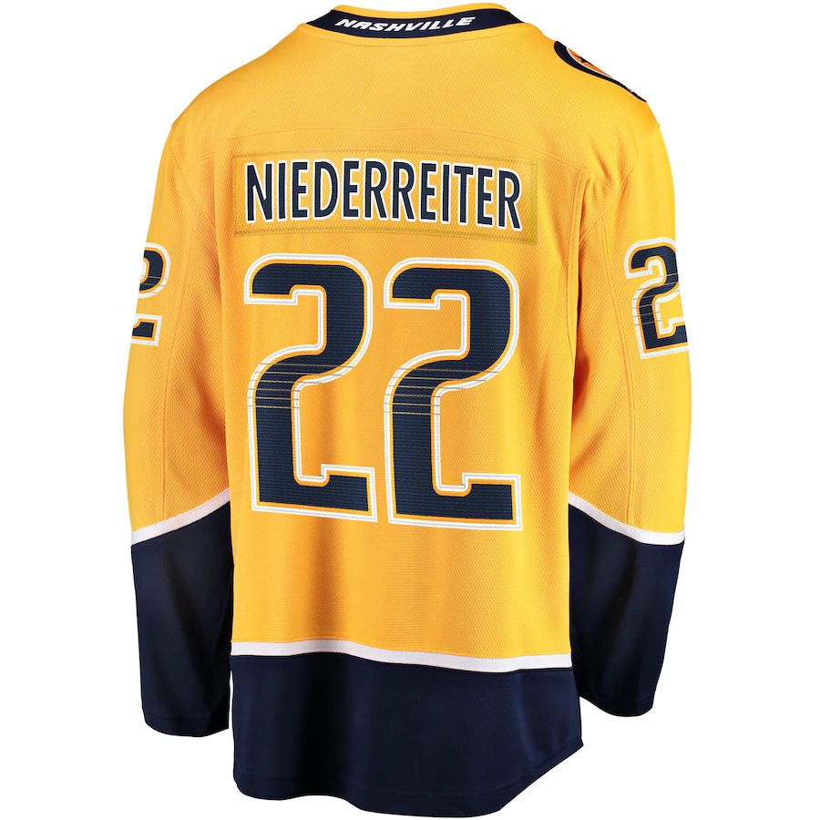N.Predators #22 Nino Niederreiter Fanatics Branded Home Breakaway Player Jersey Gold Stitched American Hockey Jerseys - Main View