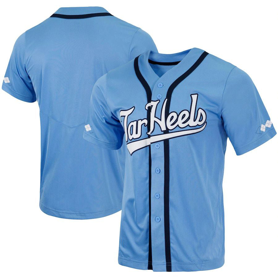 N.Carolina Tar Heels Replica Full-Button Baseball Jersey Carolina Blue Stitched American College Jerseys - Main View