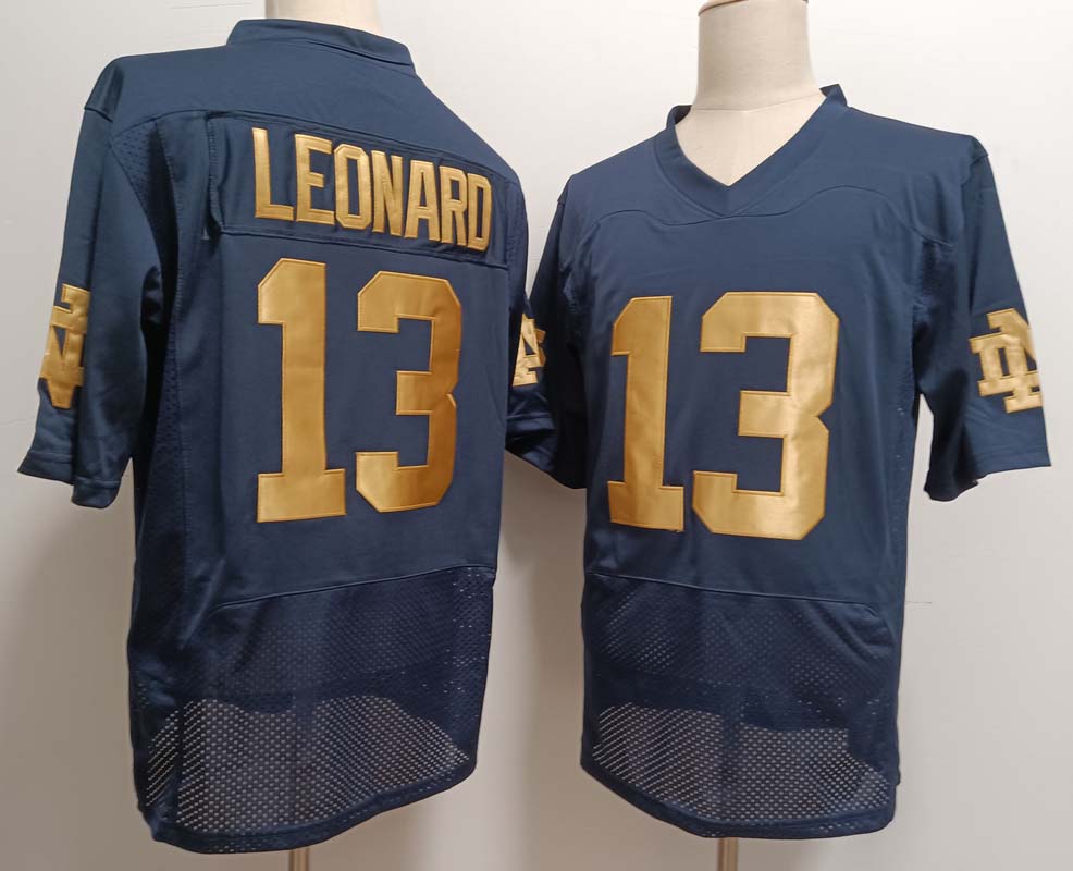N.Dame Fighting Irish #13 Riley Leonard Name Navy Blue Stitched American College Jerseys - Main View