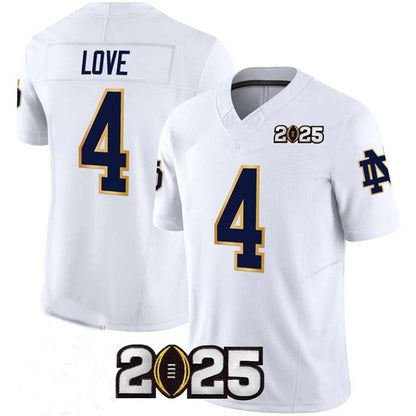 N.Dame Fighting Irish #4 Jeremiyah Love White F.U.S.E. 2025 CFP Final Patch Stitched Football  American College Jerseys - Main View