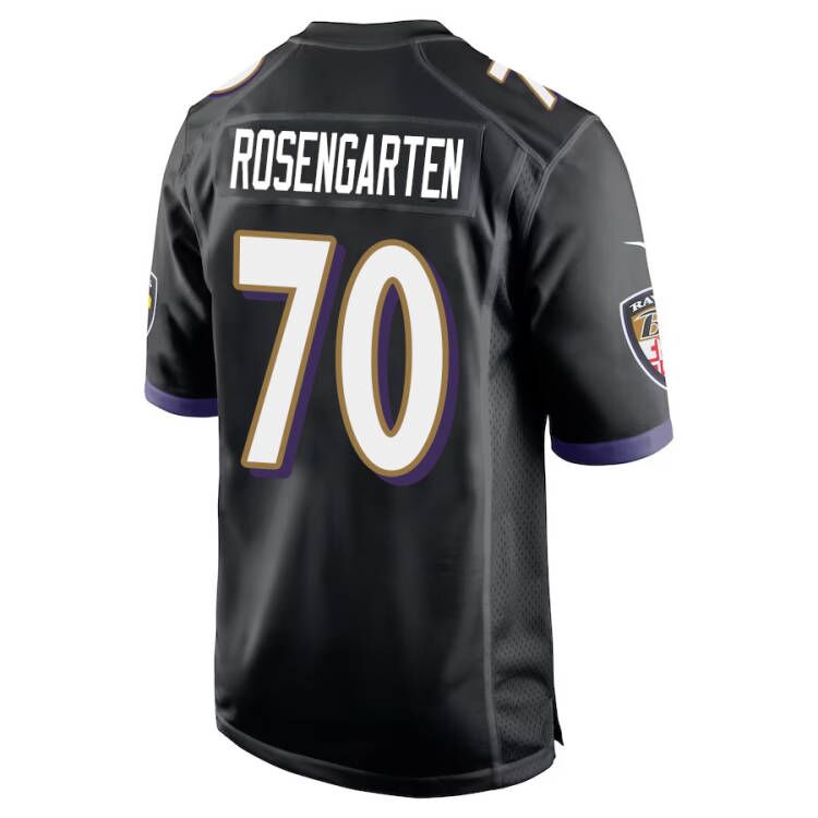 B.Ravens #70 Roger Rosengarten Black Game Jersey Stitched American Football Jerseys - Main View