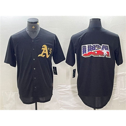 Oakland Athletics Black Gold Team Big Logo Cool Base Stitched Baseball Jersey - Main View