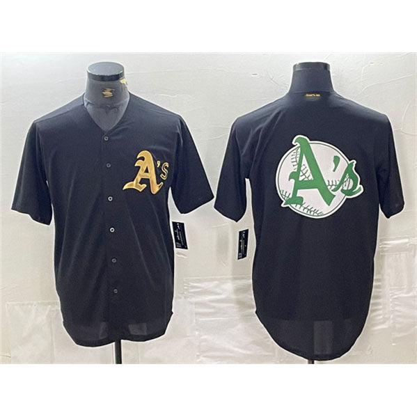 Oakland Athletics Black Gold Team Big Logo Cool Base Stitched Baseball Jersey - Main View