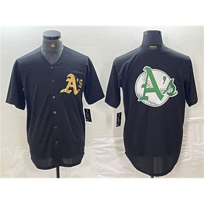 Oakland Athletics Black Gold Team Big Logo Cool Base Stitched Baseball Jersey - Main View