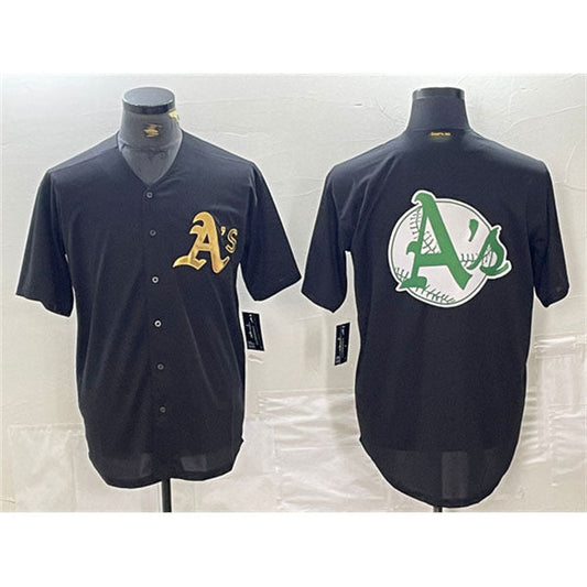 Oakland Athletics Black Gold Team Big Logo Cool Base Stitched Baseball Jersey - Main View