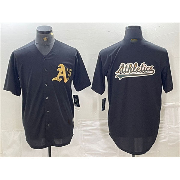 Oakland Athletics Black Gold Team Big Logo Cool Base Stitched Baseball Jerseys - Main View