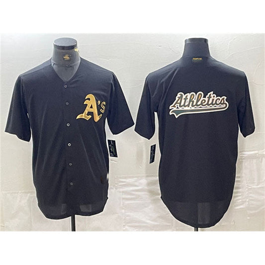 Oakland Athletics Black Gold Team Big Logo Cool Base Stitched Baseball Jerseys - Main View