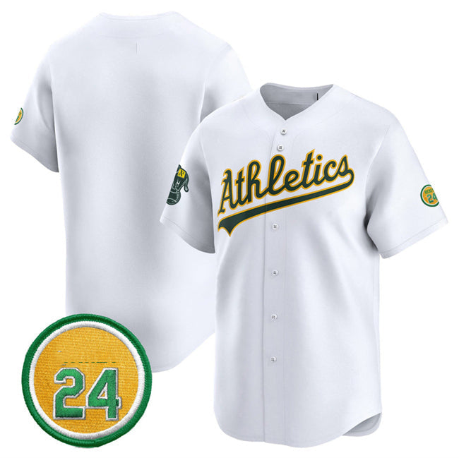 Oakland Athletics Blank White 2024 Home Limited With Rickey Henderson Patch Stitched Baseball Jersey - Main View