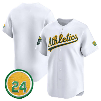 Oakland Athletics Blank White 2024 Home Limited With Rickey Henderson Patch Stitched Baseball Jersey - Main View