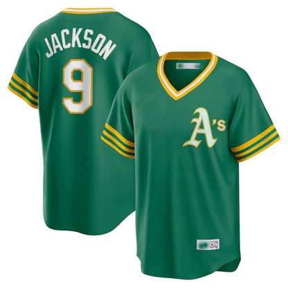 Oakland Athletics #9 Reggie Jackson Kelly Green Road Cooperstown Collection Player Jersey Baseball Jerseys - Main View