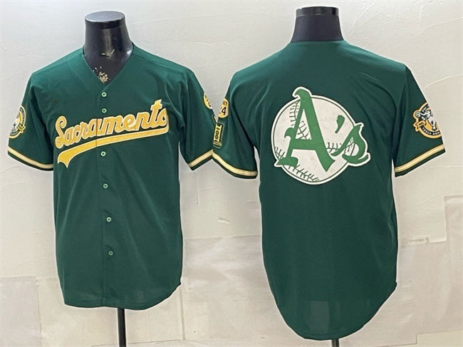 Oakland Athletics Team Big Logo 2026 Green Alternate Sacramento Celebrating 125 Years Vapor Limited Stitched Baseball Jerseys - Main View