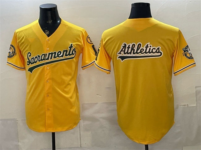 Oakland Athletics Team Big Logo 2026 Yellow Alternate Sacramento Celebrating 125 Years Vapor Limited Stitched Baseball Jerseys - Main View