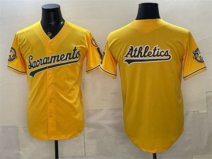 Oakland Athletics Team Big Logo 2026 Yellow Alternate Sacramento Celebrating 125 Years Vapor Limited Stitched Baseball Jerseys - Main View