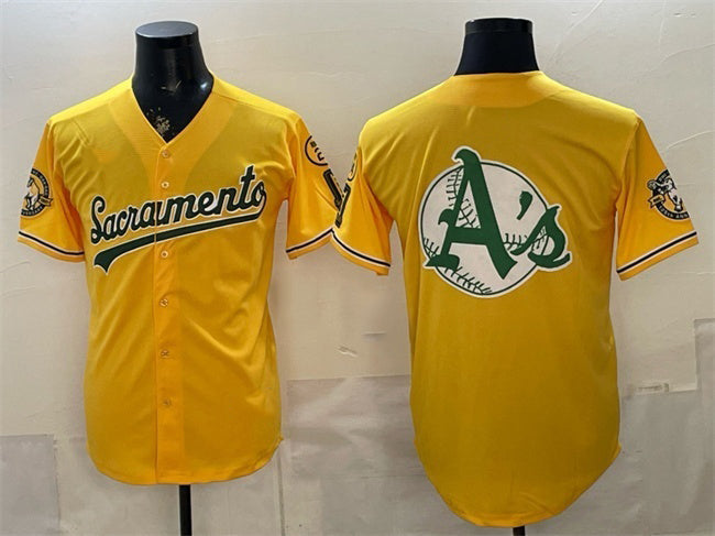 Oakland Athletics Team Big Logo 2026 Yellow Alternate Sacramento Celebrating 125 Years Vapor Limited Stitched Baseball Jerseys - Main View