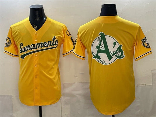 Oakland Athletics Team Big Logo 2026 Yellow Alternate Sacramento Celebrating 125 Years Vapor Limited Stitched Baseball Jerseys - Main View
