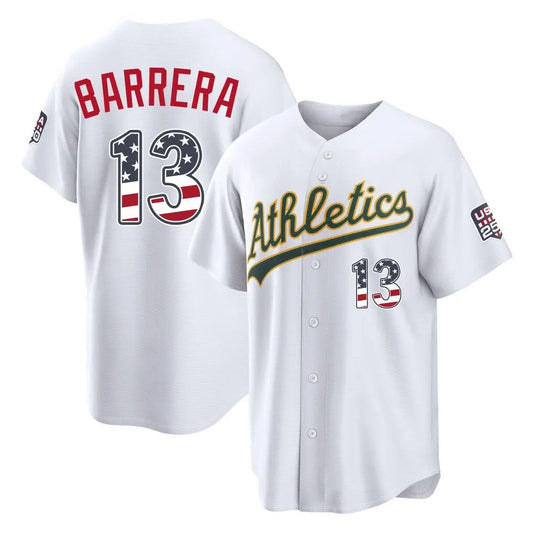Oakland Athletics #13 Luis Barrera Player White USA 250 Fourth of July Home Game Stitched Baseball Jersey - Main View