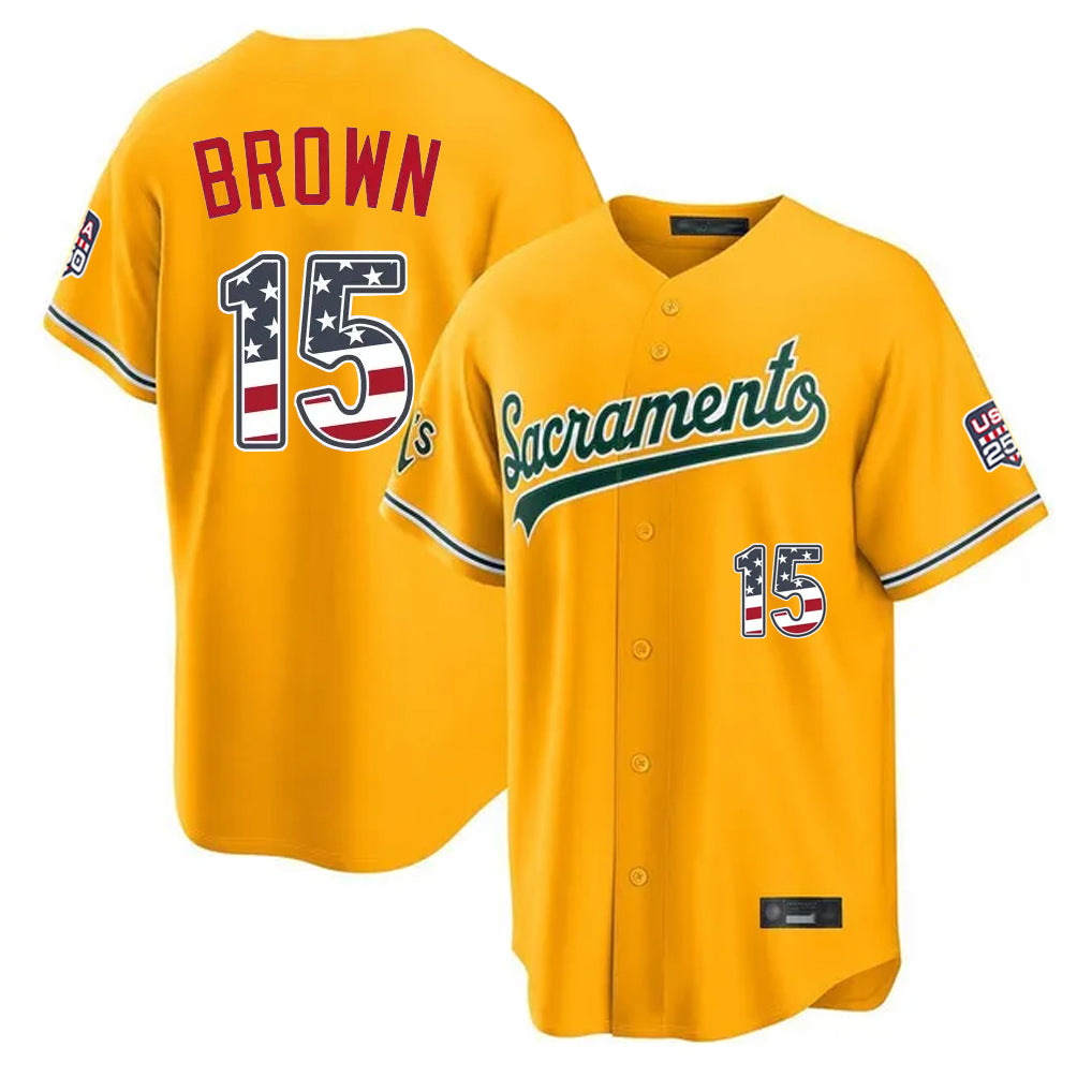 Oakland Athletics #15 Seth Brown Player Gold USA 250 Fourth of July Home Game Stitched Baseball Jersey - Main View
