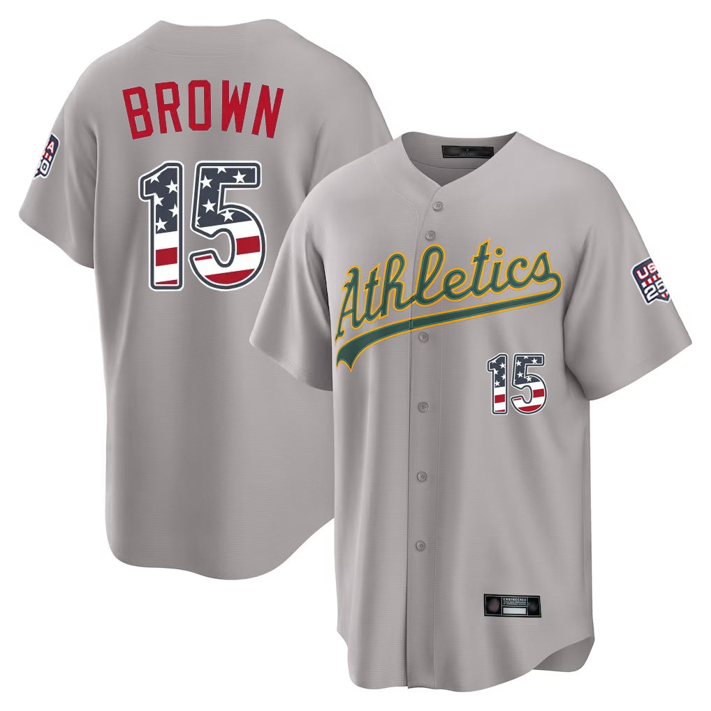 Oakland Athletics #15 Seth Brown Player Gray USA 250 Fourth of July Home Game Stitched Baseball Jersey - Main View
