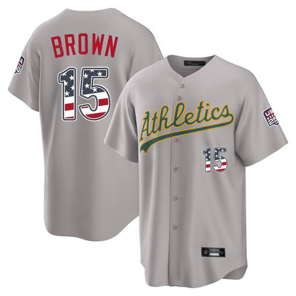 Oakland Athletics #15 Seth Brown Player Gray USA 250 Fourth of July Home Game Stitched Baseball Jersey - Main View
