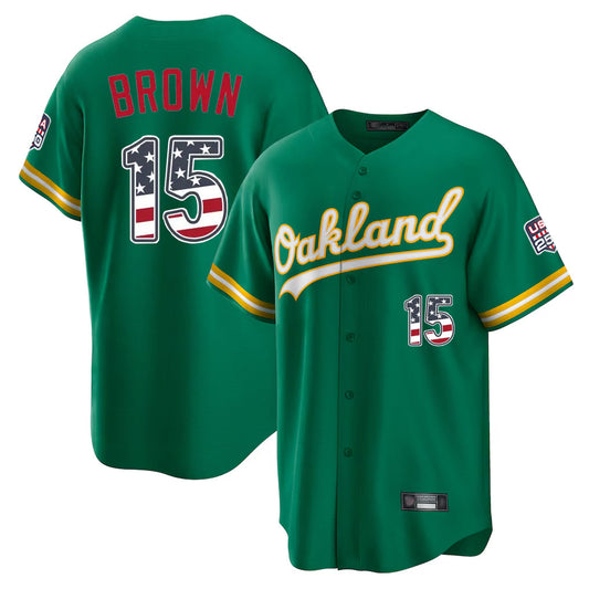 Oakland Athletics #15 Seth Brown Player Kelly Green USA 250 Fourth of July Home Game Stitched Baseball Jersey - Main View