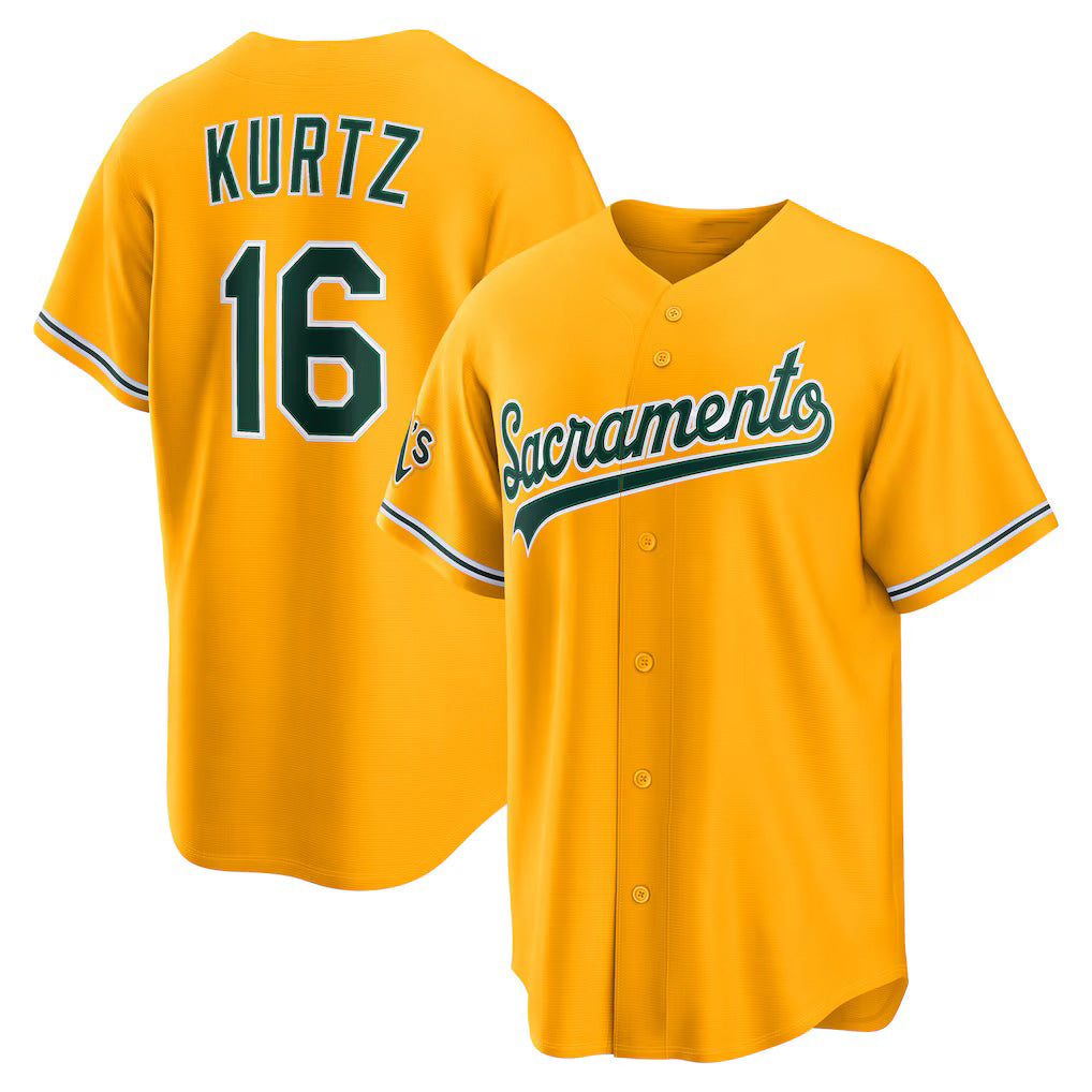 Oakland Athletics #16 Nick Kurtz Gold Alternate Stadium Stitched Baseball Jersey - Main View