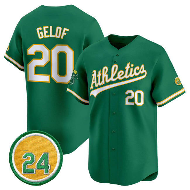 Oakland Athletics #20 Zack Gelof Green 2024 Limited With Rickey Henderson Patch Stitched Baseball Jersey - Main View