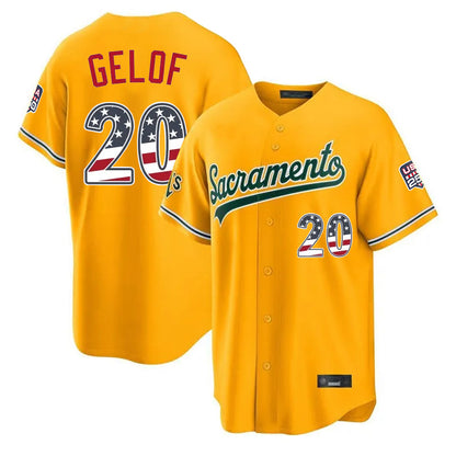 Oakland Athletics #20 Zack Gelof Player Gold USA 250 Fourth of July Home Game Stitched Baseball Jersey - Main View