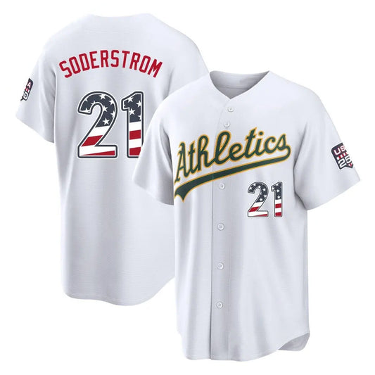 Oakland Athletics #21 Tyler Soderstrom Player White USA 250 Fourth of July Home Game Stitched Baseball Jersey - Main View