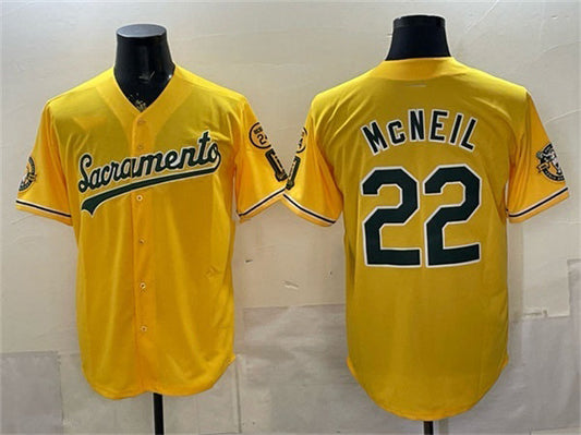 Oakland Athletics #22 Jeff McNeil 2026 Yellow Alternate Sacramento Celebrating 125 Years Vapor Limited Stitched Jersey - Main View