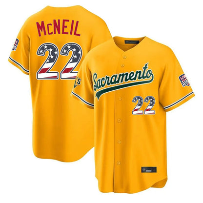 Oakland Athletics #22 Jeff McNeil Player Gold USA 250 Fourth of July Home Game Stitched Baseball Jersey - Main View