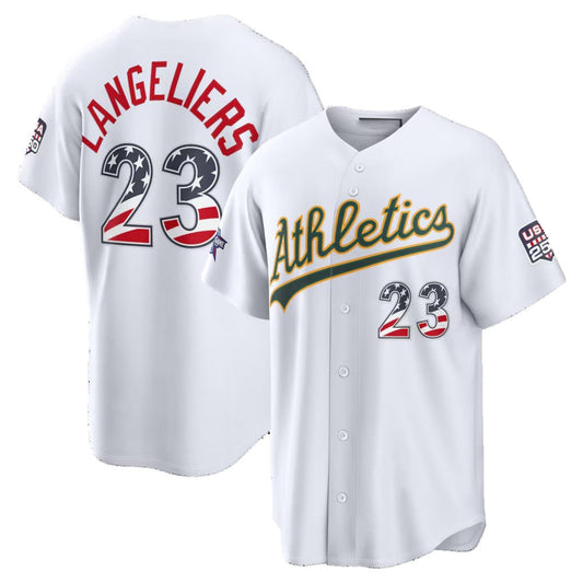Oakland Athletics #23 Shea Langeliers 2026 All-Star Edition Stars & Stripes White Stadium Baseball Jersey - Main View