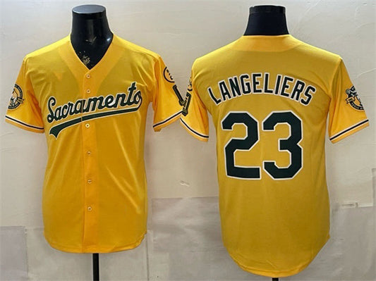 Oakland Athletics #23 Shea Langeliers 2026 Yellow Alternate Sacramento Celebrating 125 Years Vapor Limited Stitched Jersey - Main View