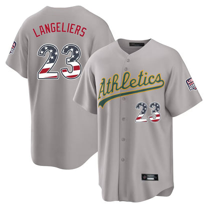 Oakland Athletics #23 Shea Langeliers Player Gray USA 250 Fourth of July Home Game Stitched Baseball Jersey - Main View