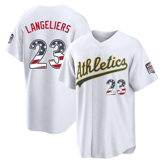 Oakland Athletics #23 Shea Langeliers Player White USA 250 Fourth of July Home Game Stitched Baseball Jersey - Main View
