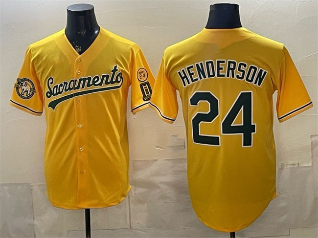 Oakland Athletics #24 Rickey Henderson 2026 Yellow Alternate Sacramento Celebrating 125 Years Vapor Limited Stitched Jersey - Main View