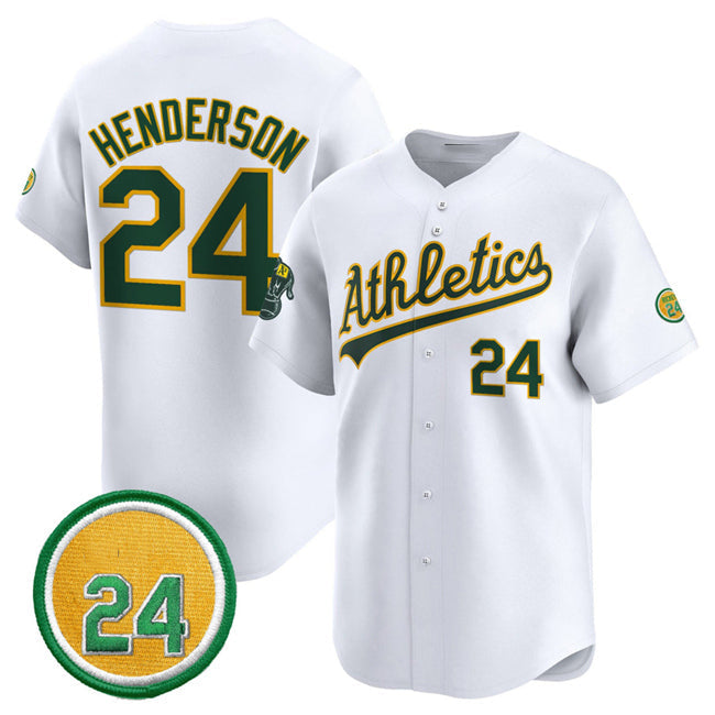 Oakland Athletics #24 Rickey Henderson White 2024 Home Limited With Rickey Henderson Patch Stitched Baseball Jersey - Main View