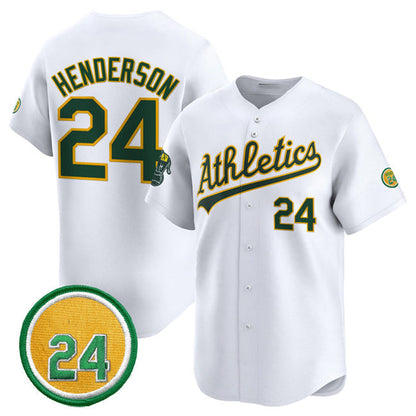 Oakland Athletics #24 Rickey Henderson White 2024 Home Limited With Rickey Henderson Patch Stitched Baseball Jersey - Main View