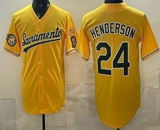 Oakland Athletics #24 Ricky Henderson Yellow Limited Jersey - Main View