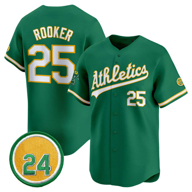 Oakland Athletics #25 Brent Rooker Green 2024 Limited With Rickey Henderson Patch Stitched Baseball Jersey - Main View