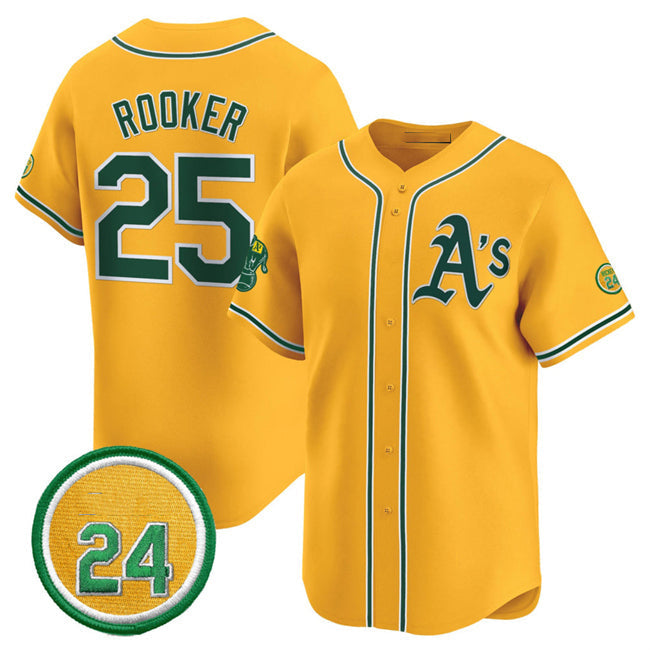 Oakland Athletics #25 Brent Rooker Yellow 2024 Limited With Rickey Henderson Patch Stitched Baseball Jersey - Main View