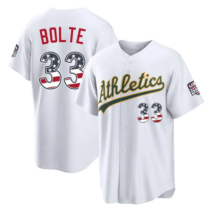 Oakland Athletics #33 Henry Bolte Player White USA 250 Fourth of July Home Game Stitched Baseball Jersey - Main View