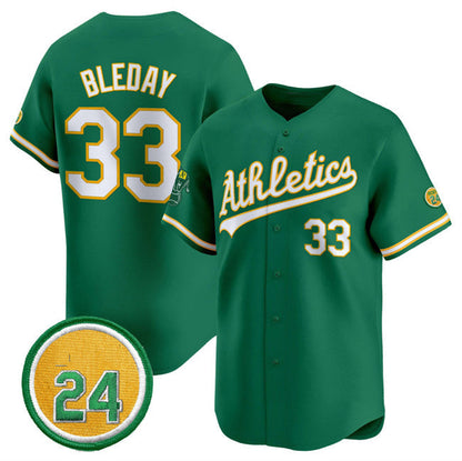 Oakland Athletics #33 JJ Bleday Green 2024 Limited With Rickey Henderson Patch Stitched Baseball Jersey - Main View