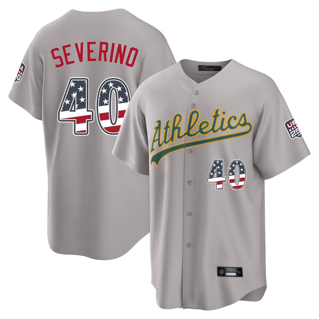 Oakland Athletics #40 Luis Severino Player Gray USA 250 Fourth of July Home Game Stitched Baseball Jersey - Main View