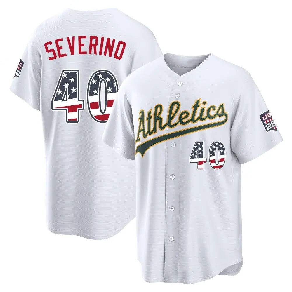 Oakland Athletics #40 Luis Severino Player White USA 250 Fourth of July Home Game Stitched Baseball Jersey - Main View