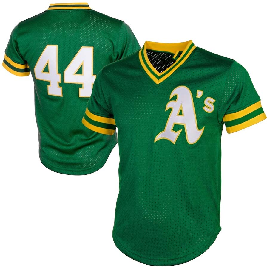 Oakland Athletics #44 Reggie Jackson Mitchell & Ness Cooperstown Mesh Batting Practice Jersey - Green Baseball Jerseys - Main View