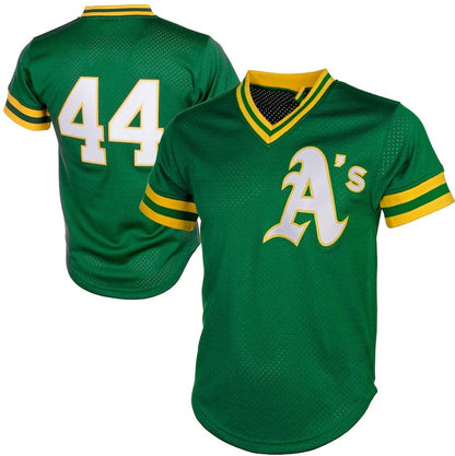 Oakland Athletics #44 Reggie Jackson Mitchell & Ness Cooperstown Mesh Batting Practice Jersey - Green Baseball Jerseys - Main View