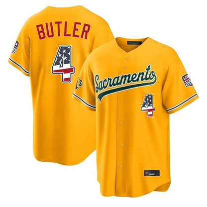 Oakland Athletics #4 Lawrence Butler Player Gold USA 250 Fourth of July Home Game Stitched Baseball Jersey - Main View